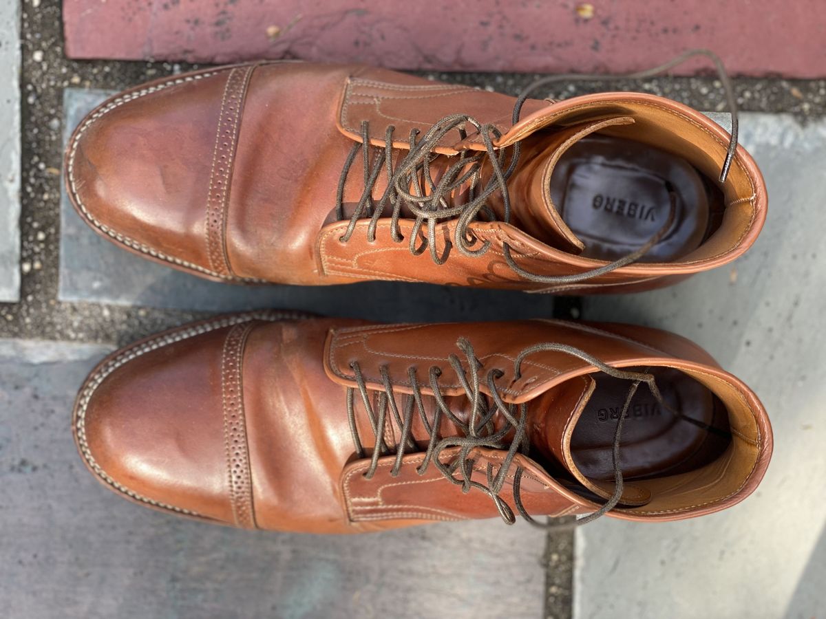Photo by patinathunderdome on May 5, 2022 of the Viberg Service Boot in Horween Natural Shell Cordovan.