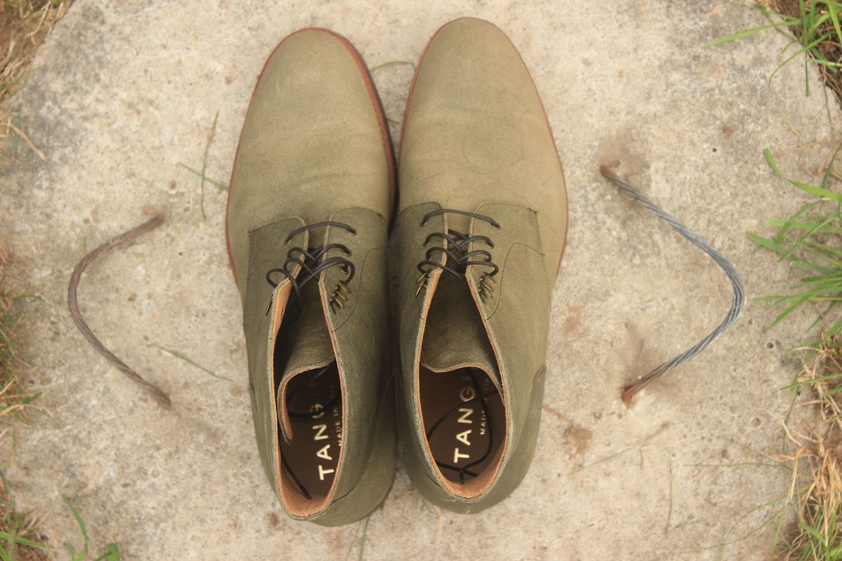 Photo by patinathunderdome on October 1, 2021 of the Rider Boot Co. Dundalk in Lo Stivale Olive Reverso Calf.