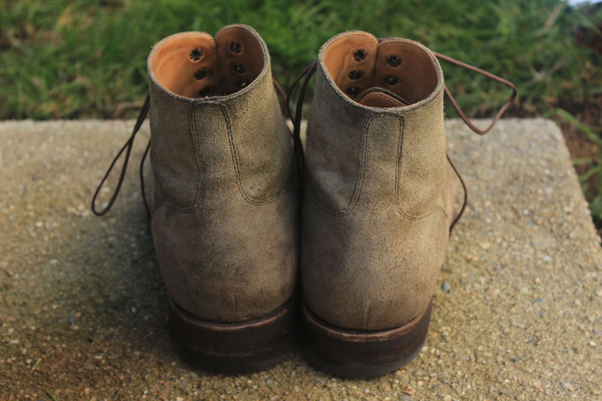 Photo by patinathunderdome on November 1, 2021 of the Rider Boot Co. Dundalk in Lo Stivale Olive Reverso Calf.