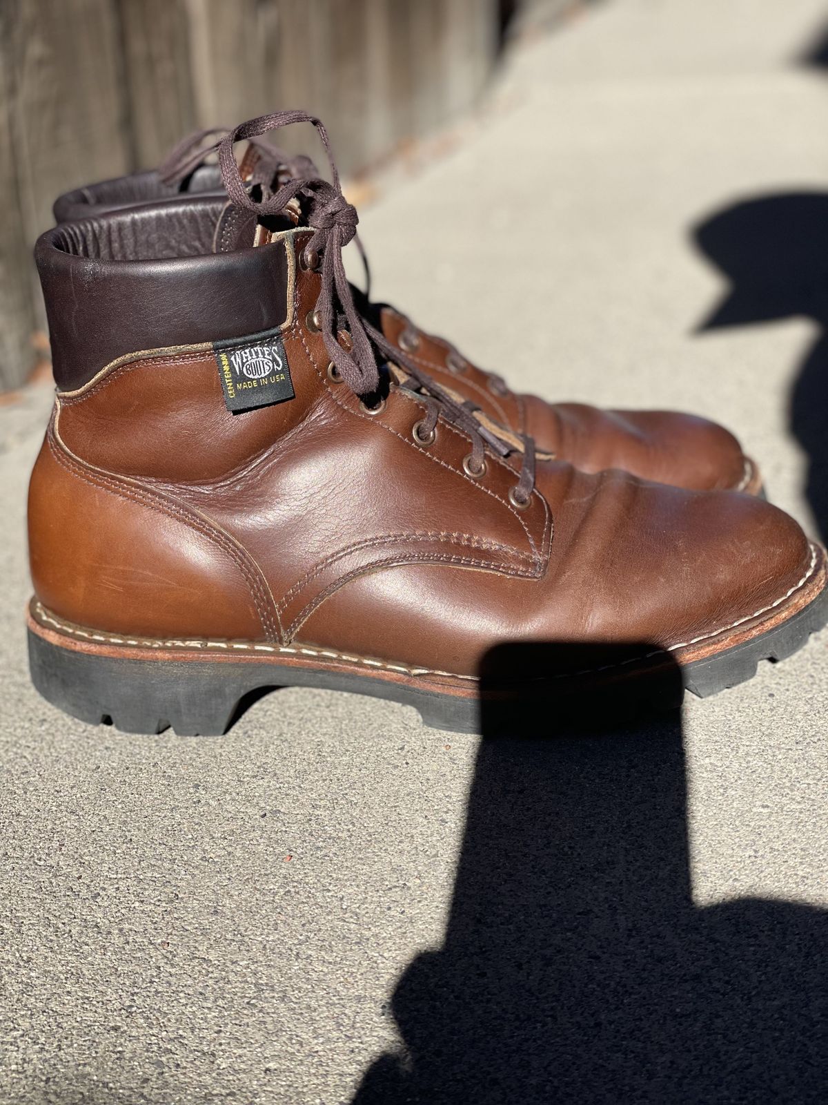 Photo by patinathunderdome on February 5, 2022 of the White's Hiker in Horween British Tan Chromexcel.