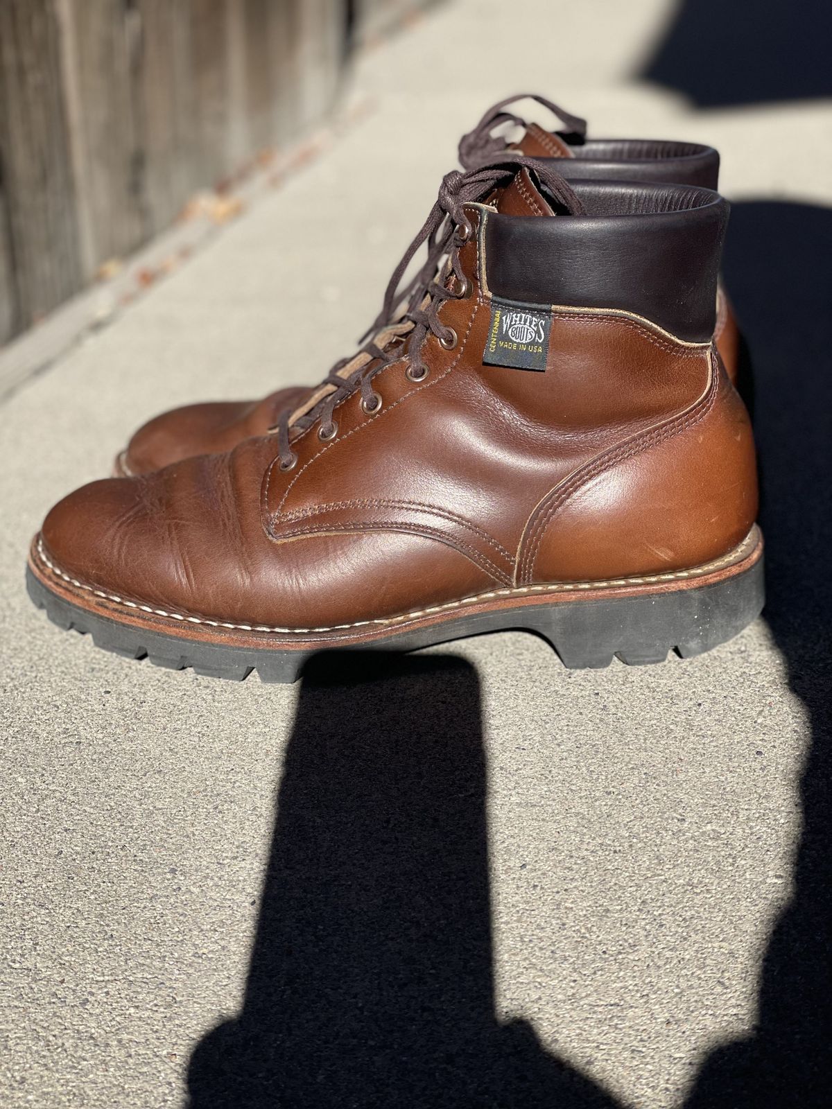 Photo by patinathunderdome on February 5, 2022 of the White's Hiker in Horween British Tan Chromexcel.