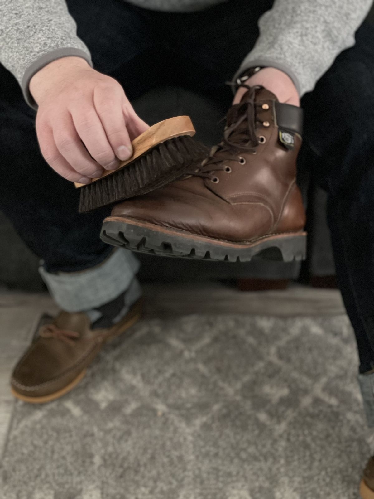 Photo by patinathunderdome on March 5, 2022 of the White's Hiker in Horween British Tan Chromexcel.