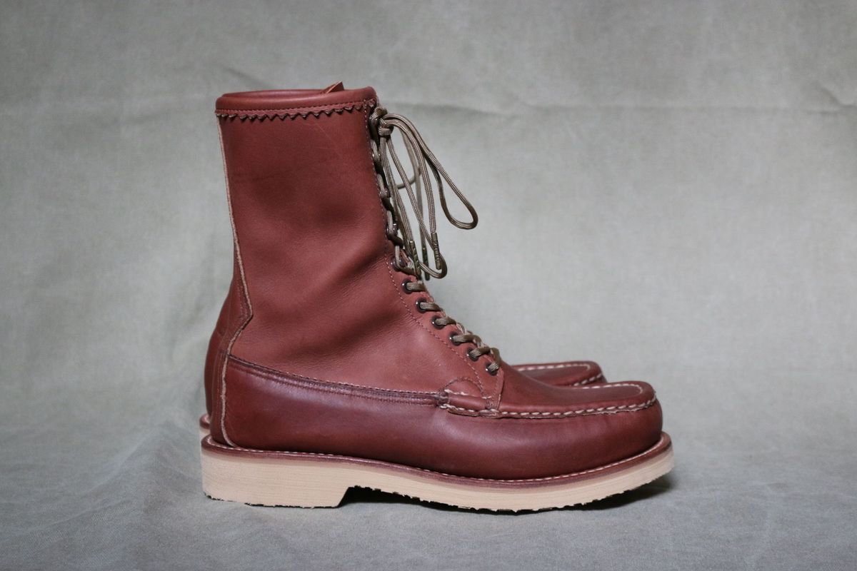 Photo by patinathunderdome on October 2, 2021 of the Russell Moccasin Co. Bird Shooter in Brown Oil Tan.