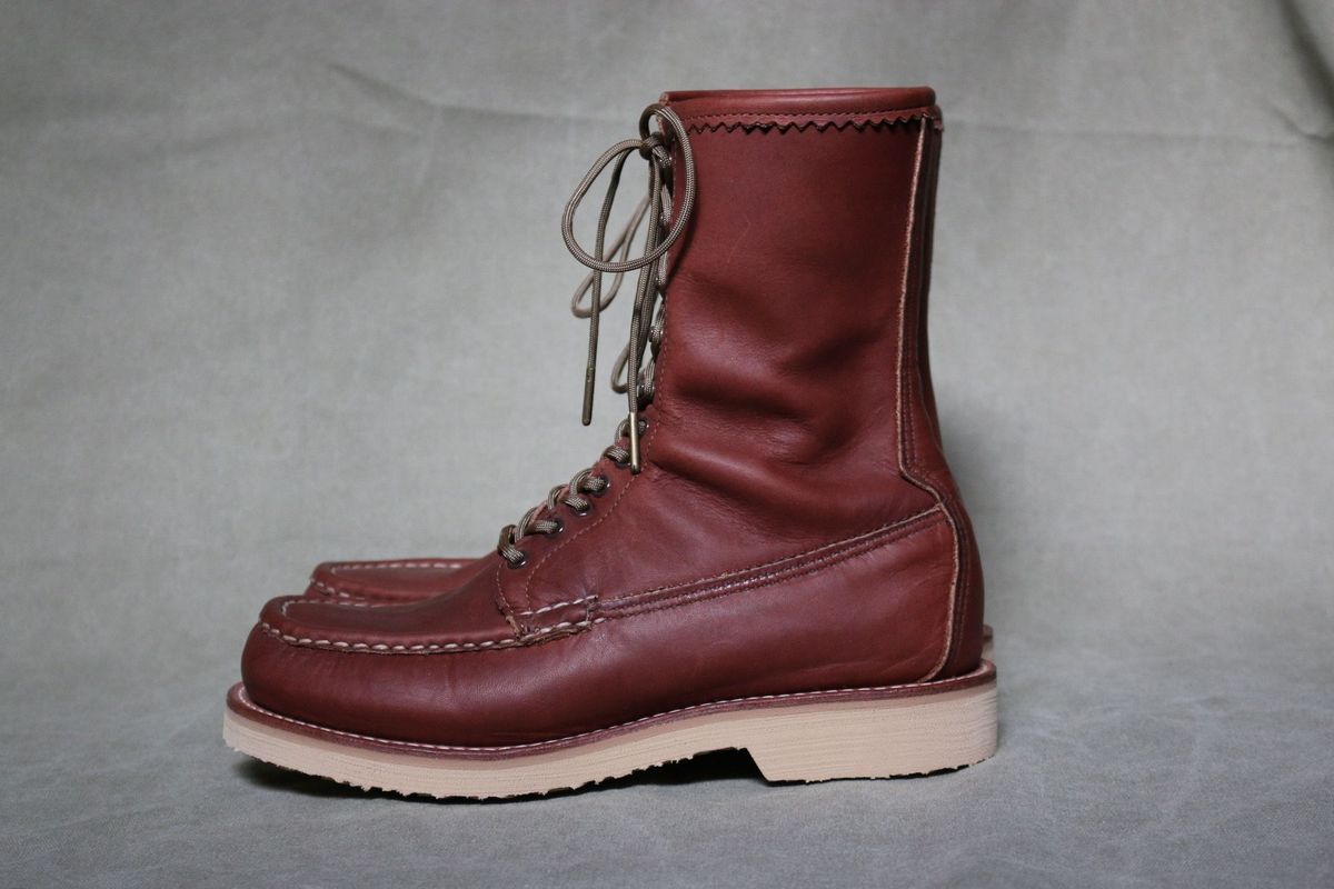 Photo by patinathunderdome on October 2, 2021 of the Russell Moccasin Co. Bird Shooter in Brown Oil Tan.