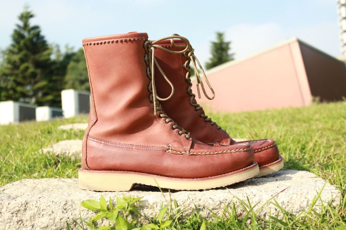 Photo by patinathunderdome on November 5, 2021 of the Russell Moccasin Co. Bird Shooter in Brown Oil Tan.