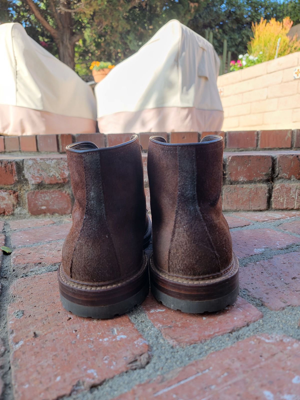 Photo by patinathunderdome on December 5, 2021 of the Alden Indy Boot in Horween Tobacco Chamois Roughout.