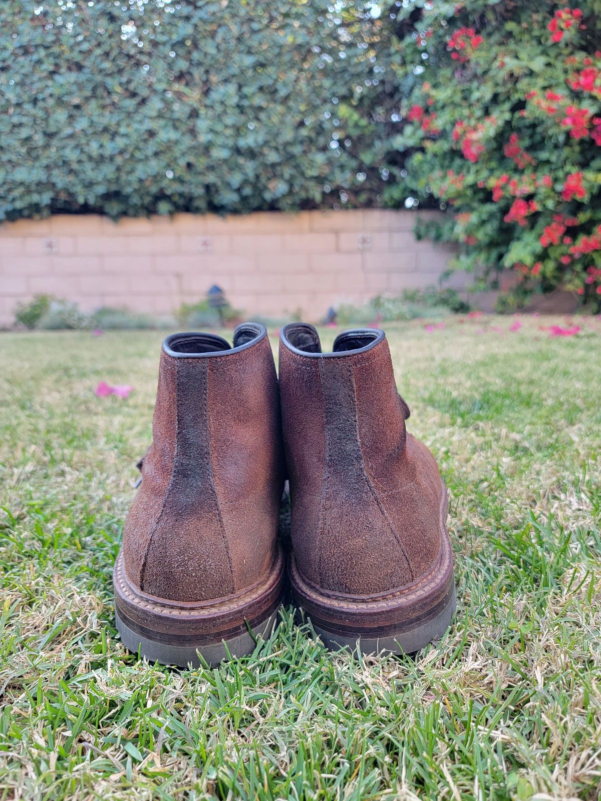Photo by patinathunderdome on January 4, 2022 of the Alden Indy Boot in Horween Tobacco Chamois Roughout.