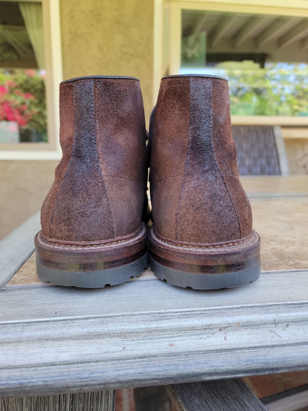 Photo by patinathunderdome on May 6, 2022 of the Alden Indy Boot in Horween Tobacco Chamois Roughout.