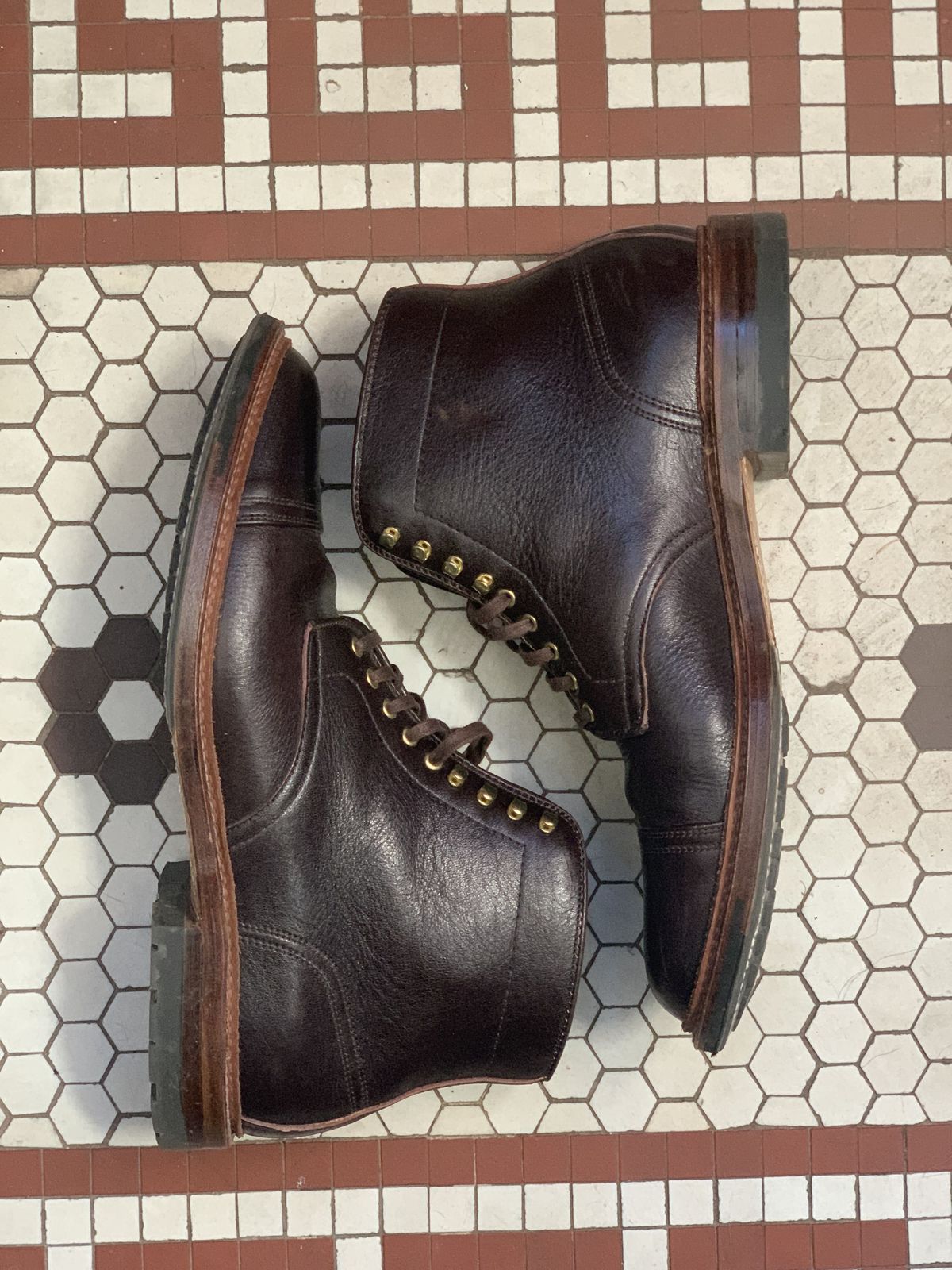 Photo by patinathunderdome on November 5, 2021 of the Alden x Stitchdown Stitchup 2.0 in Horween Arabica Lux Calfskin.