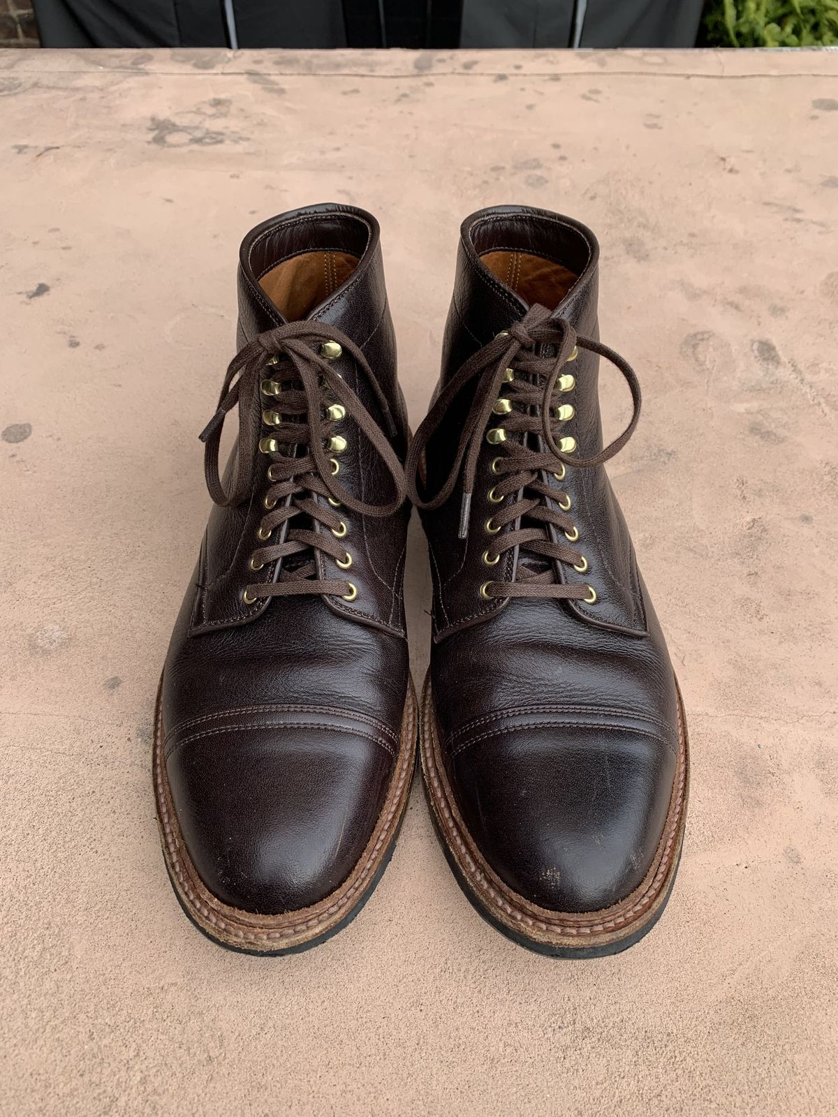 Photo by patinathunderdome on December 6, 2021 of the Alden x Stitchdown Stitchup 2.0 in Horween Arabica Lux Calfskin.