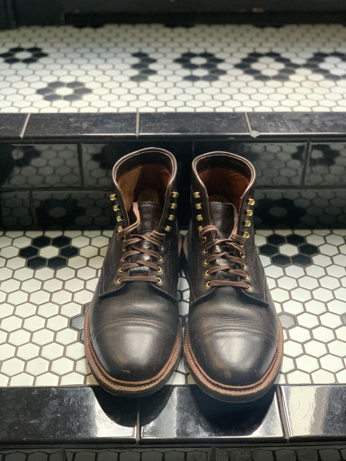 Photo by patinathunderdome on February 5, 2022 of the Alden x Stitchdown Stitchup 2.0 in Horween Arabica Lux Calfskin.