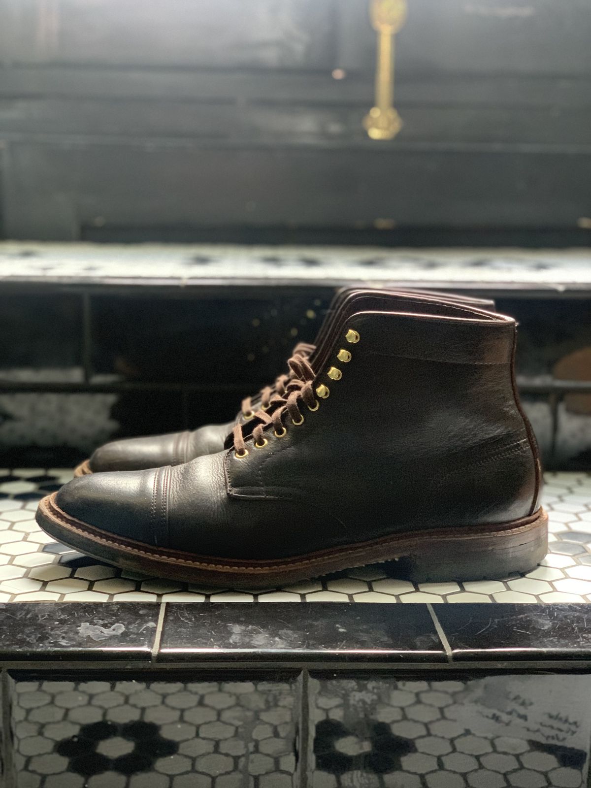 Photo by patinathunderdome on February 5, 2022 of the Alden x Stitchdown Stitchup 2.0 in Horween Arabica Lux Calfskin.