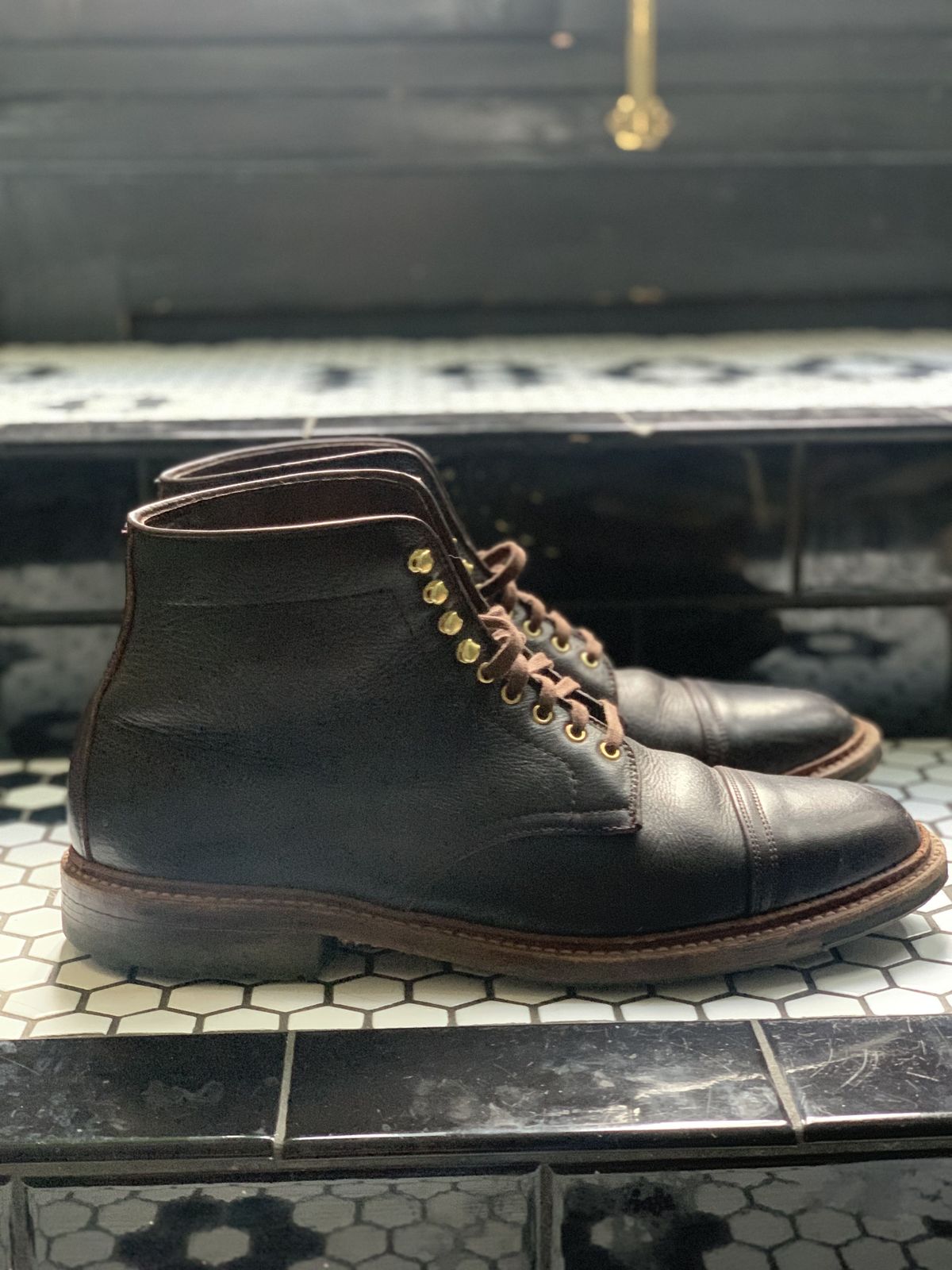 Photo by patinathunderdome on February 5, 2022 of the Alden x Stitchdown Stitchup 2.0 in Horween Arabica Lux Calfskin.