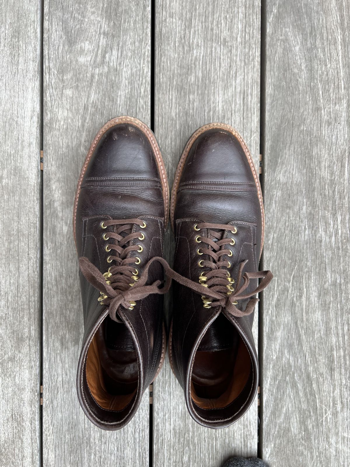 Photo by patinathunderdome on March 5, 2022 of the Alden x Stitchdown Stitchup 2.0 in Horween Arabica Lux Calfskin.