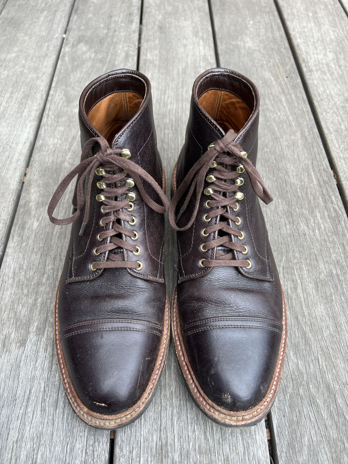 Photo by patinathunderdome on March 5, 2022 of the Alden x Stitchdown Stitchup 2.0 in Horween Arabica Lux Calfskin.