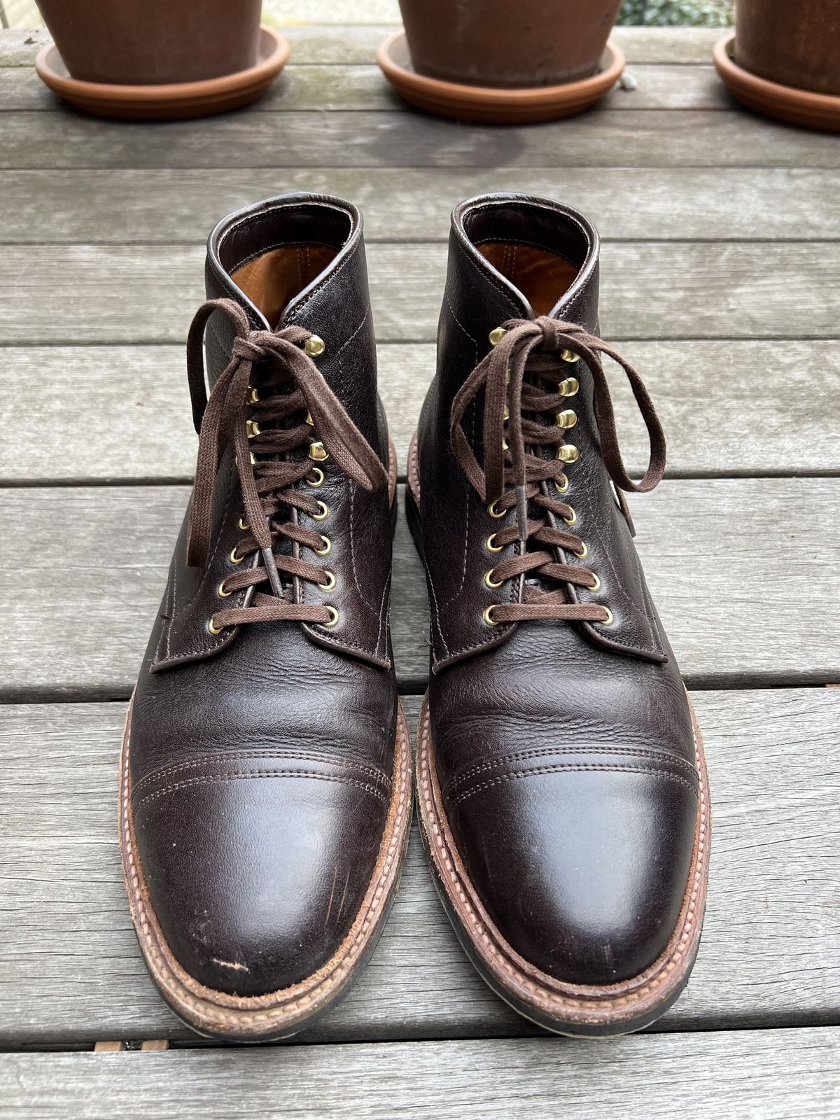 Photo by patinathunderdome on April 5, 2022 of the Alden x Stitchdown Stitchup 2.0 in Horween Arabica Lux Calfskin.