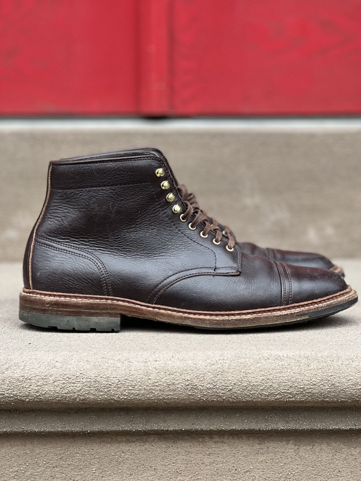 Photo by patinathunderdome on May 6, 2022 of the Alden x Stitchdown Stitchup 2.0 in Horween Arabica Lux Calfskin.