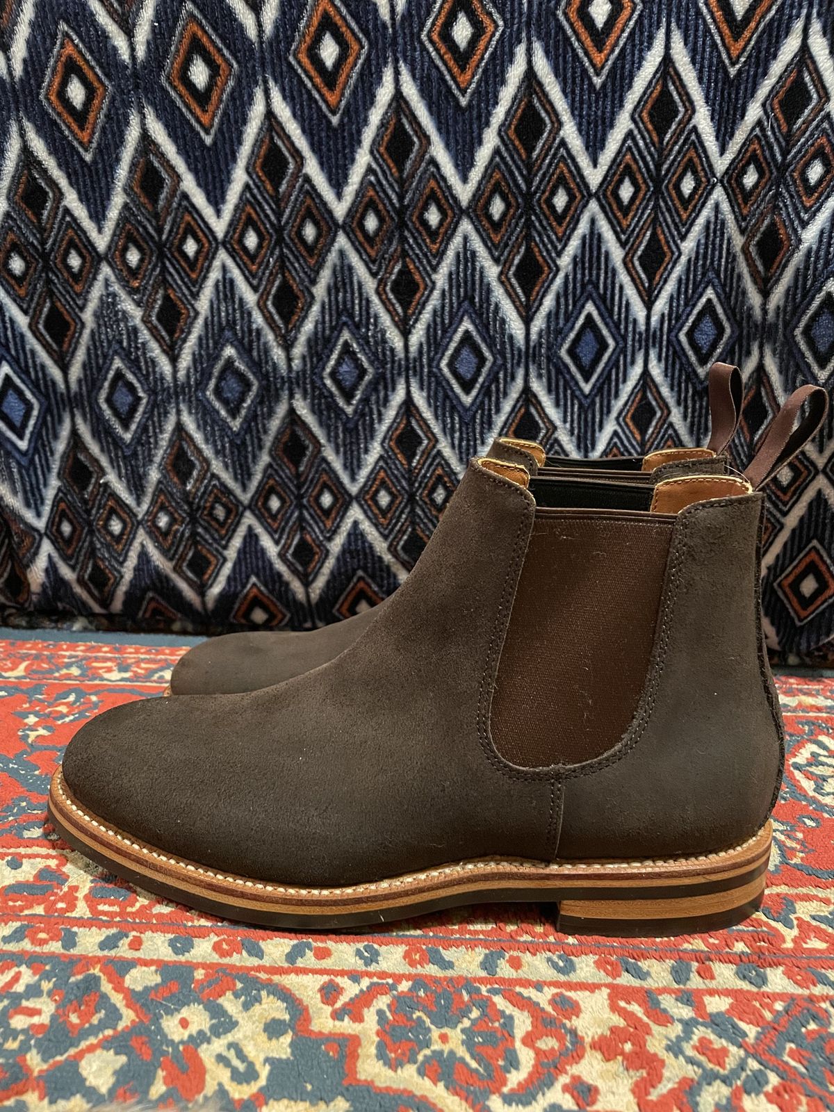 Photo by patinathunderdome on October 1, 2021 of the Grant Stone Chelsea Boot in C.F. Stead Earth Waxy Commander Suede.