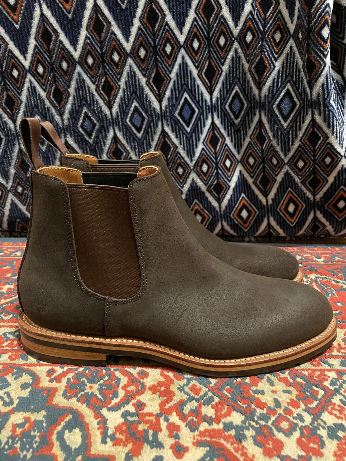 Photo by patinathunderdome on October 1, 2021 of the Grant Stone Chelsea Boot in C.F. Stead Earth Waxy Commander Suede.