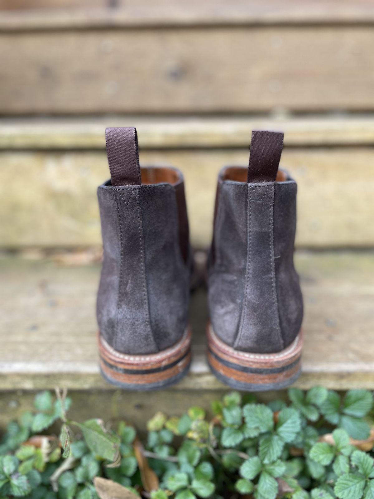 Photo by patinathunderdome on December 5, 2021 of the Grant Stone Chelsea Boot in C.F. Stead Earth Waxy Commander Suede.