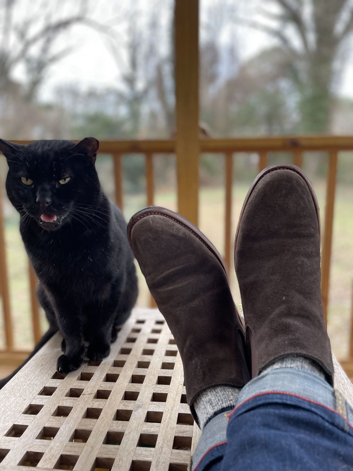 Photo by patinathunderdome on January 5, 2022 of the Grant Stone Chelsea Boot in C.F. Stead Earth Waxy Commander Suede.