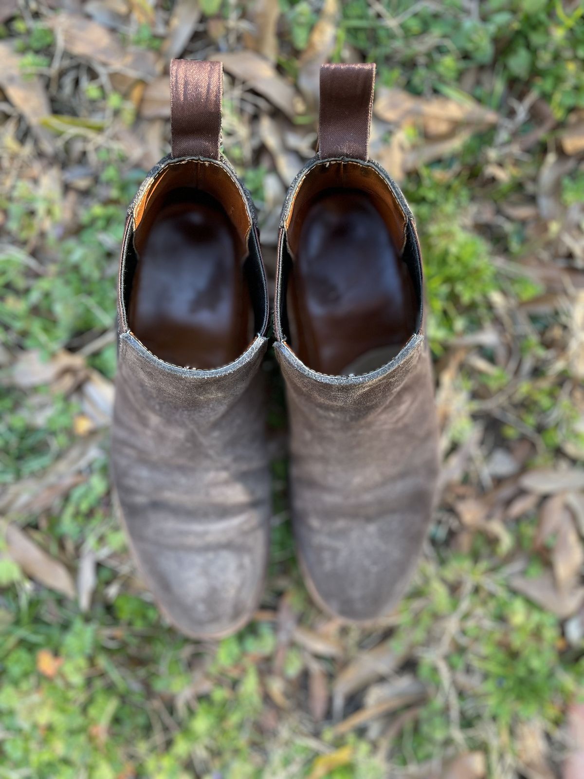 Photo by patinathunderdome on March 2, 2022 of the Grant Stone Chelsea Boot in C.F. Stead Earth Waxy Commander Suede.