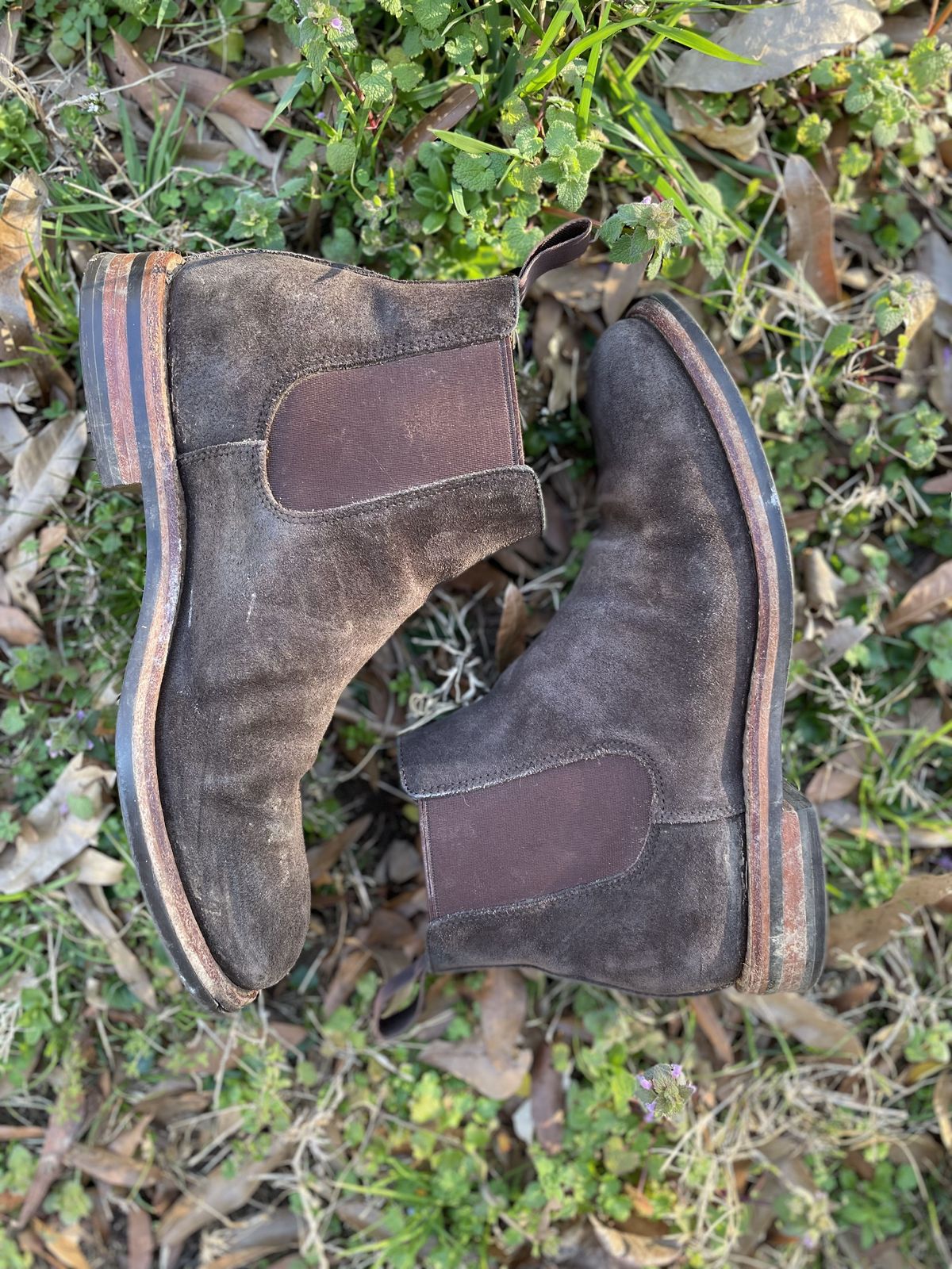 Photo by patinathunderdome on March 2, 2022 of the Grant Stone Chelsea Boot in C.F. Stead Earth Waxy Commander Suede.