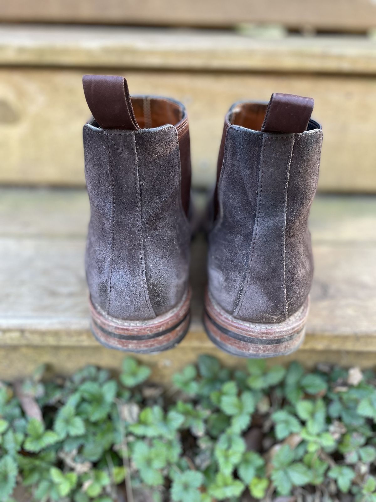 Photo by patinathunderdome on March 2, 2022 of the Grant Stone Chelsea Boot in C.F. Stead Earth Waxy Commander Suede.