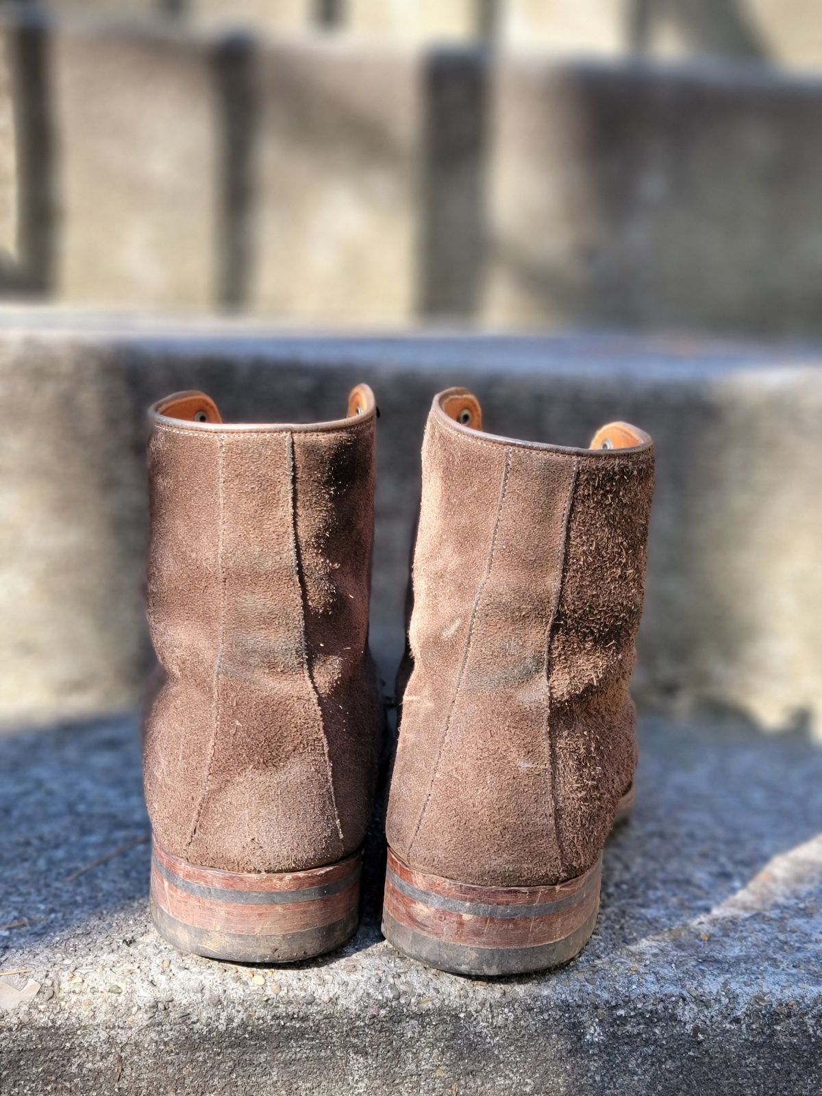 Photo by patinathunderdome on November 4, 2021 of the Viberg Halkett in C.F. Stead Flint Repello Calf Suede.