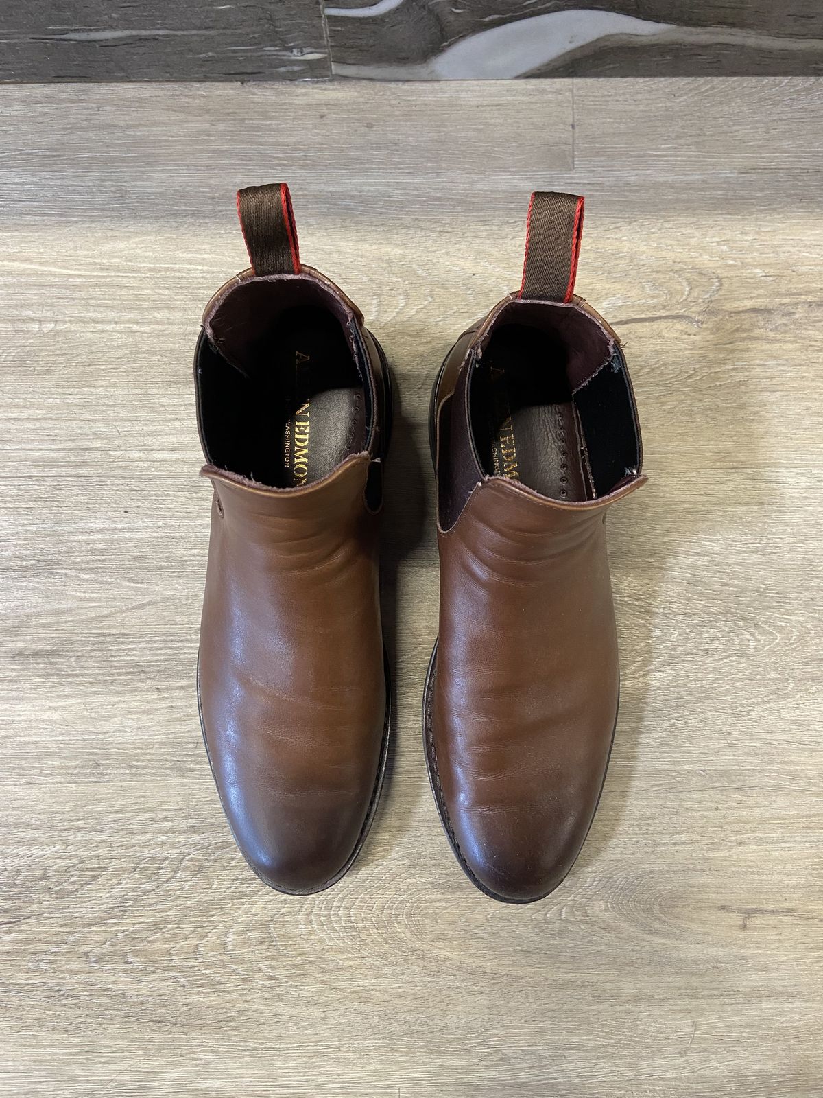 Photo by patinathunderdome on November 3, 2021 of the Allen Edmonds Nomad Chelsea in Coffee Calfskin.