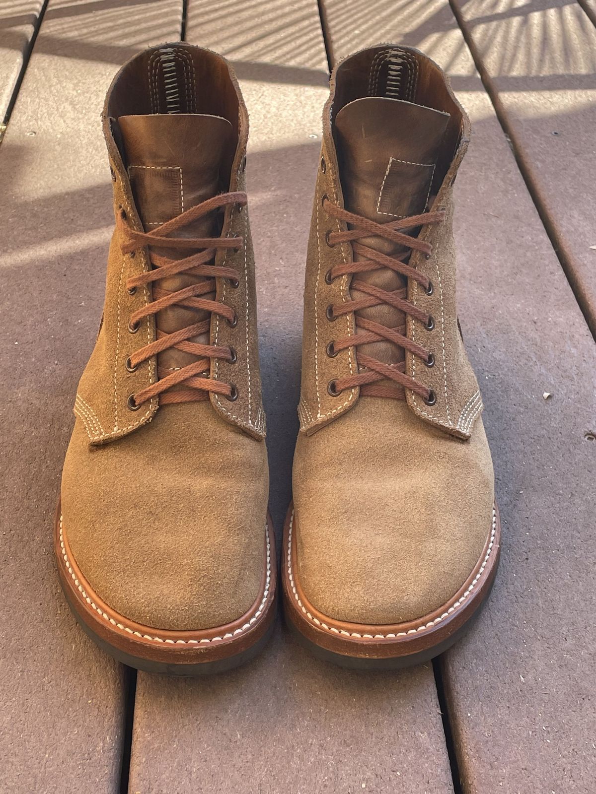 Photo by patinathunderdome on November 4, 2021 of the John Lofgren M-43 Service Shoes in Horween Natural Chromexcel Roughout.
