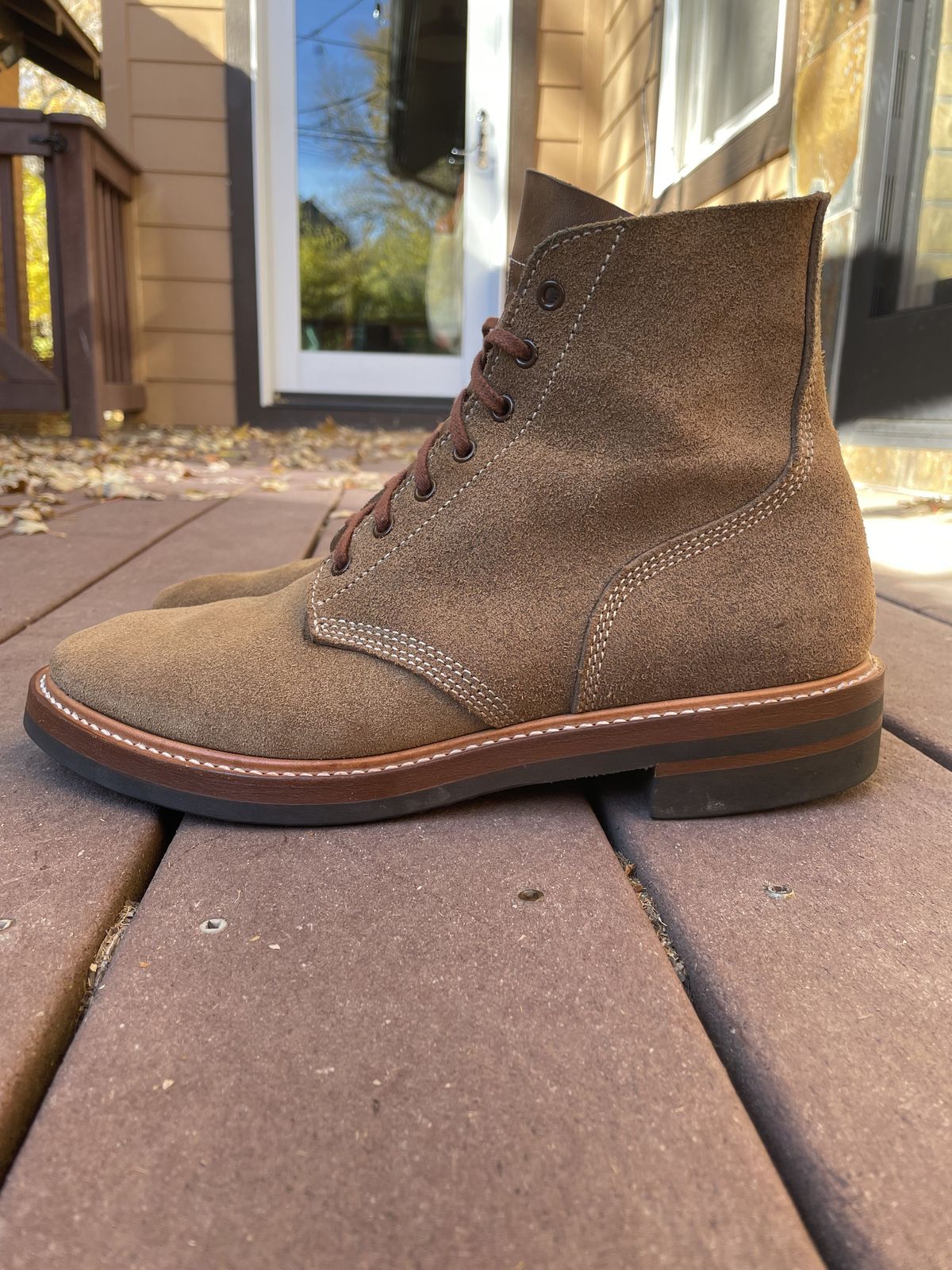 Photo by patinathunderdome on November 4, 2021 of the John Lofgren M-43 Service Shoes in Horween Natural Chromexcel Roughout.