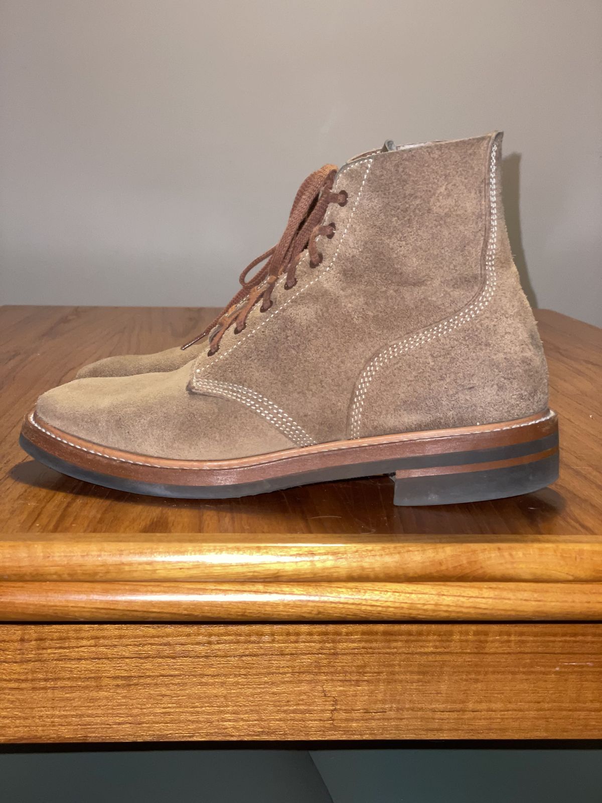 Photo by patinathunderdome on December 6, 2021 of the John Lofgren M-43 Service Shoes in Horween Natural Chromexcel Roughout.