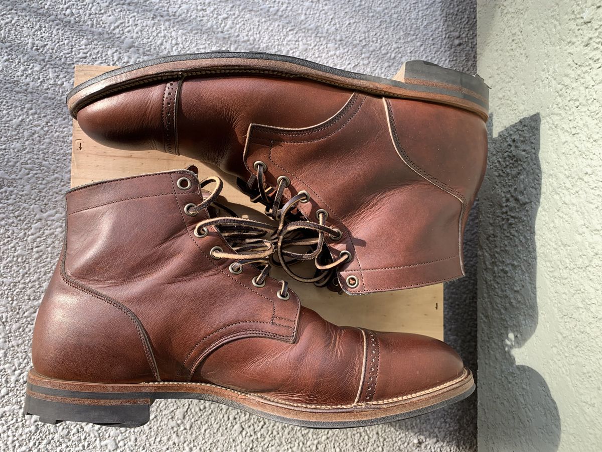 Photo by patinathunderdome on March 2, 2022 of the Viberg Service Boot in Horween Saddle Tan Chromepak.