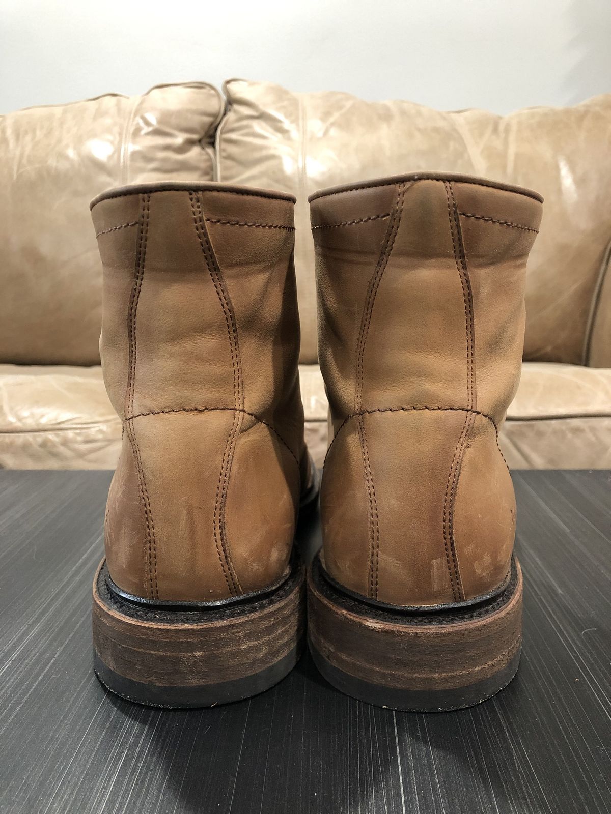 Photo by patinathunderdome on November 5, 2021 of the Frye James Lace-Up Boot in Tan Full Grain.