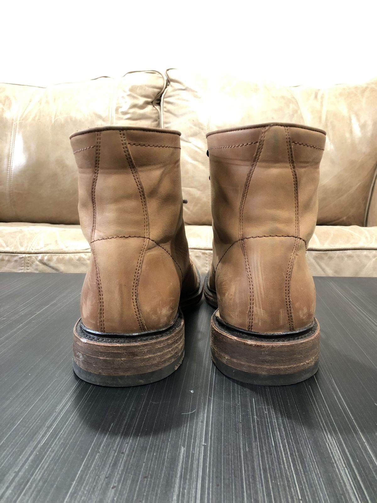 Photo by patinathunderdome on December 5, 2021 of the Frye James Lace-Up Boot in Tan Full Grain.
