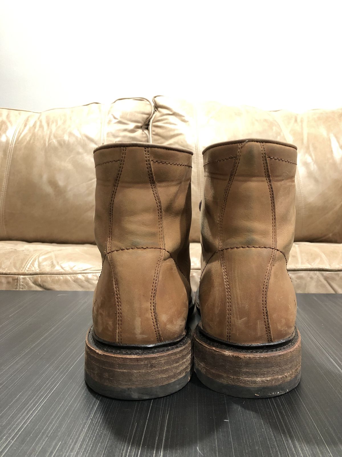 Photo by patinathunderdome on January 6, 2022 of the Frye James Lace-Up Boot in Tan Full Grain.