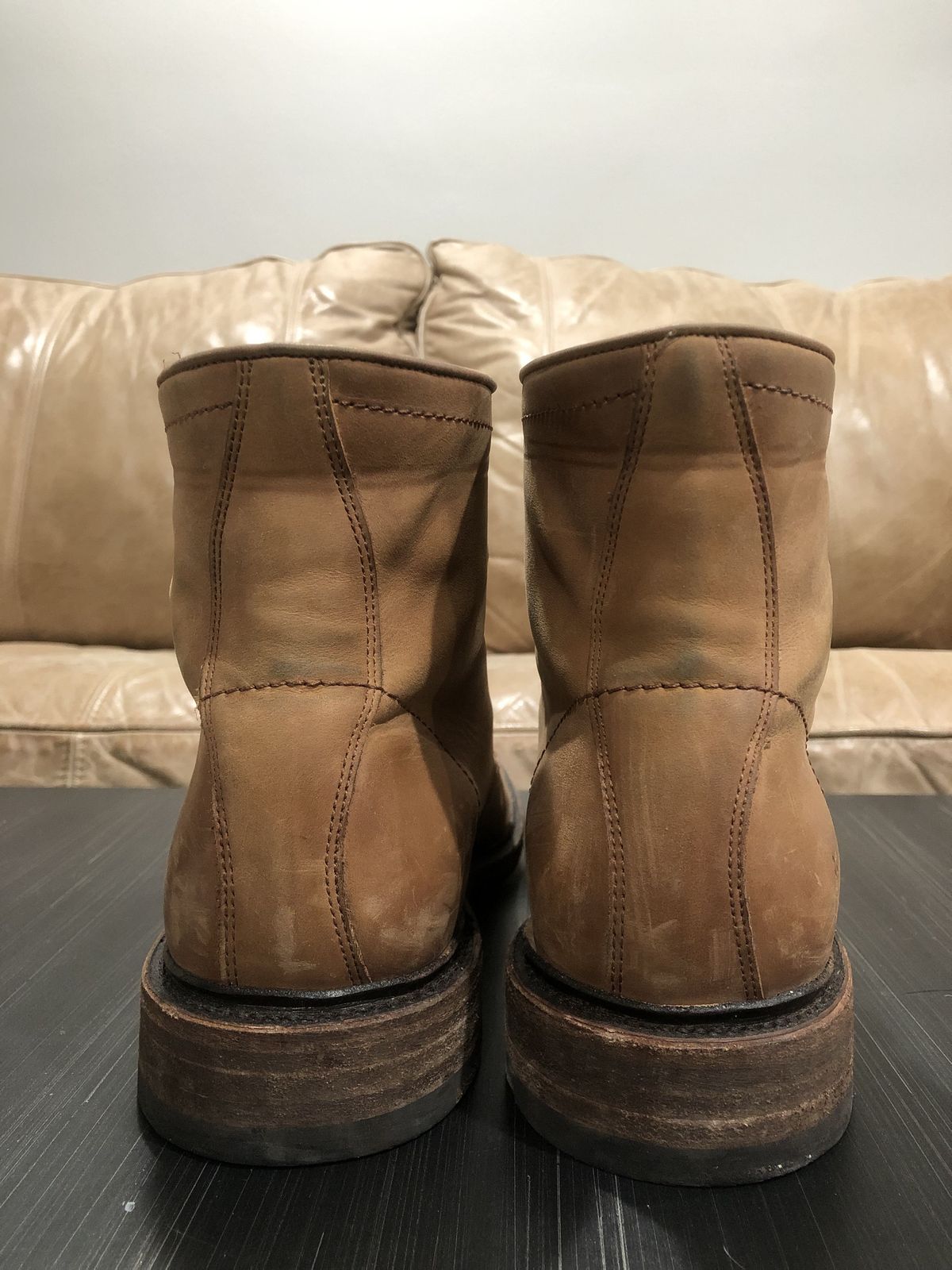 Photo by patinathunderdome on February 6, 2022 of the Frye James Lace-Up Boot in Tan Full Grain.