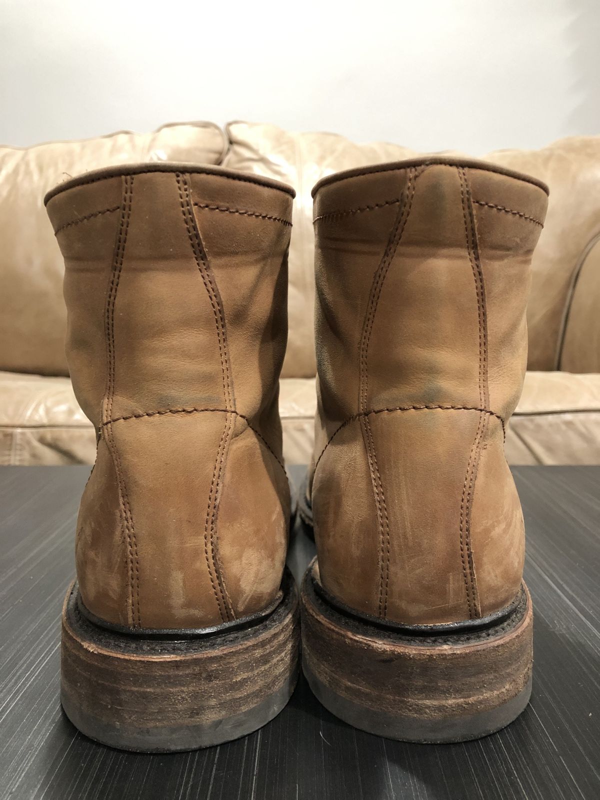 Photo by patinathunderdome on March 5, 2022 of the Frye James Lace-Up Boot in Tan Full Grain.