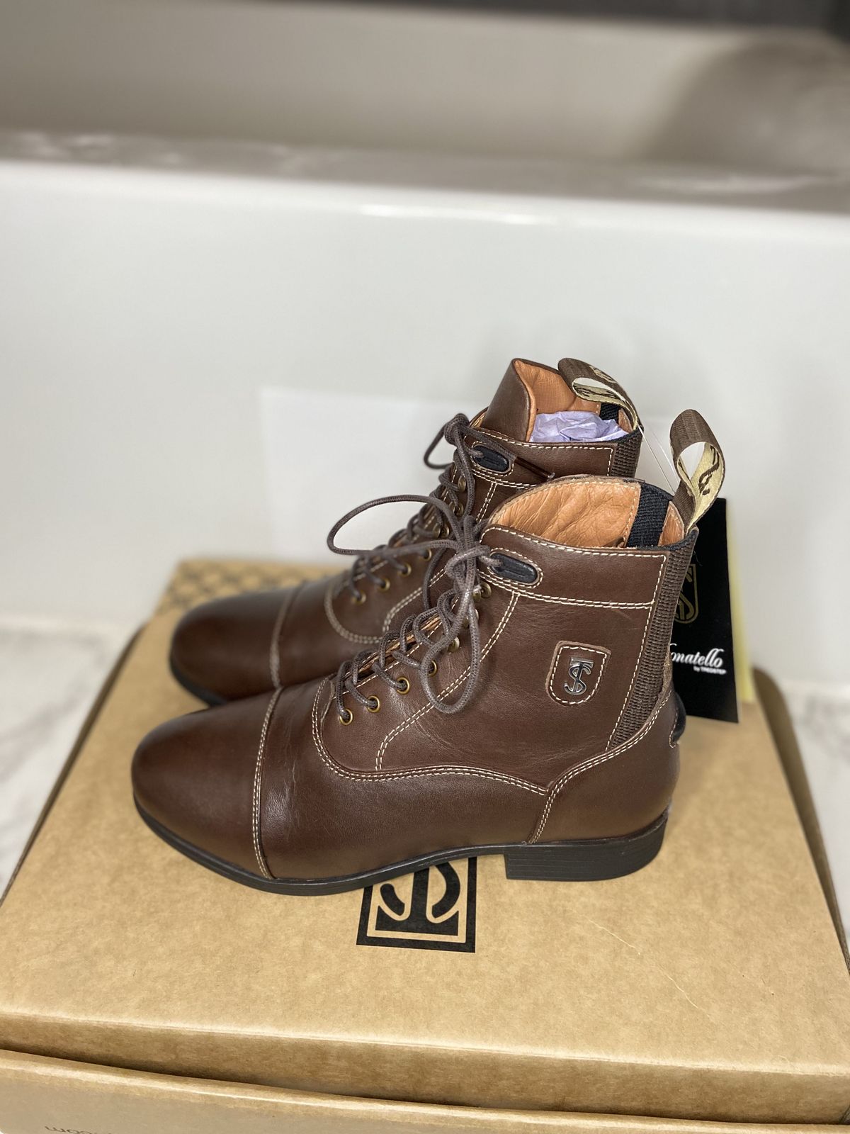 Photo by patinathunderdome on November 2, 2021 of the Tredstep Donatello Paddock Boots Front Lace in Brown Full Grain.