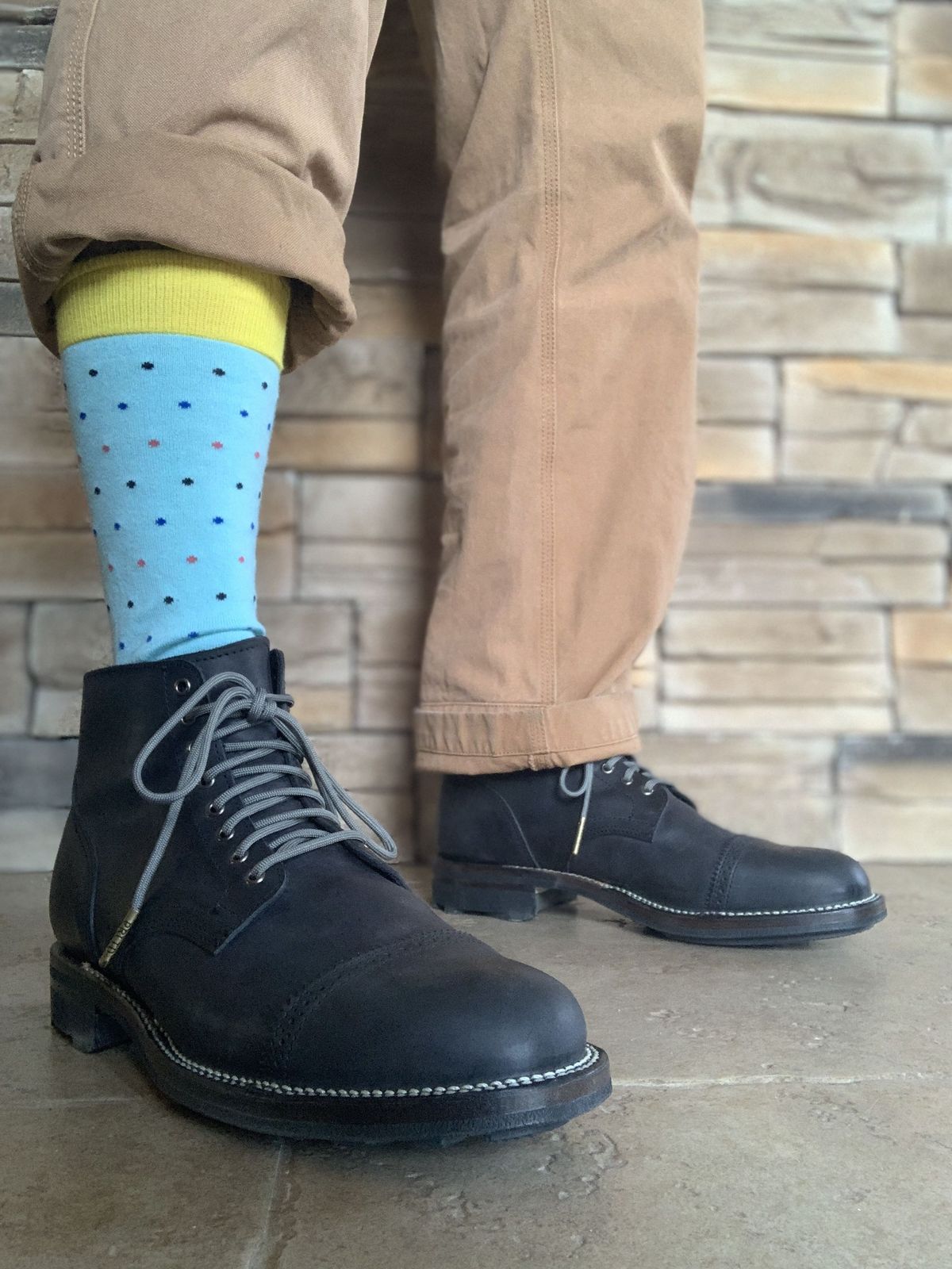 Photo by patinathunderdome on September 30, 2021 of the Viberg Service Boot in Maryam Noir Vitello Calf.