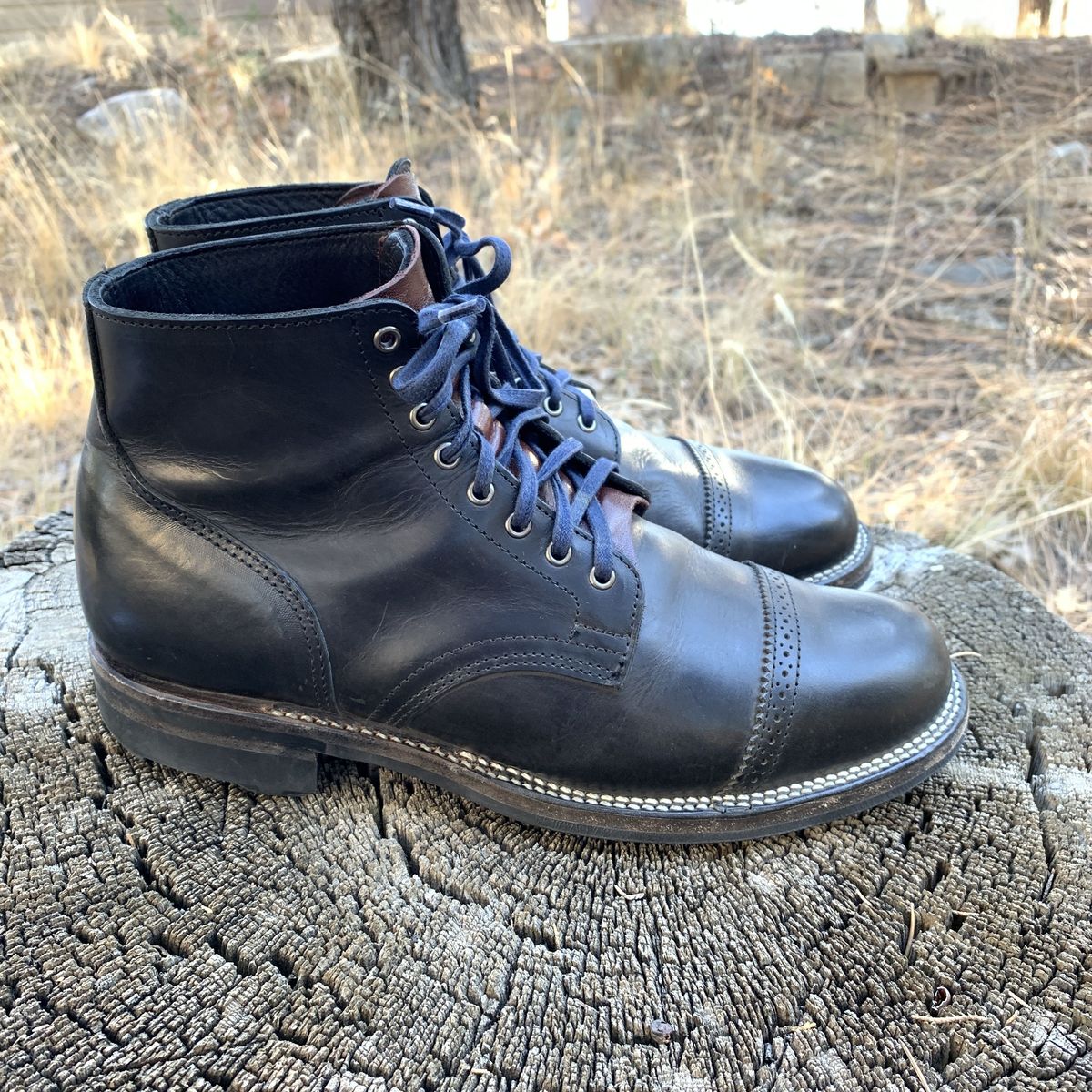 Photo by patinathunderdome on December 4, 2021 of the Viberg Service Boot in Maryam Noir Vitello Calf.