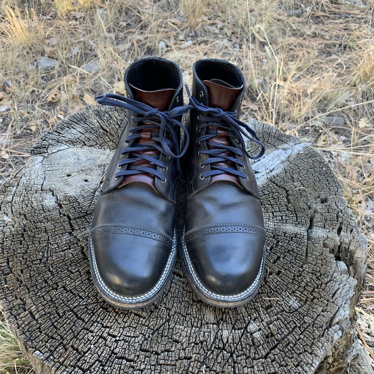 Photo by patinathunderdome on December 4, 2021 of the Viberg Service Boot in Maryam Noir Vitello Calf.
