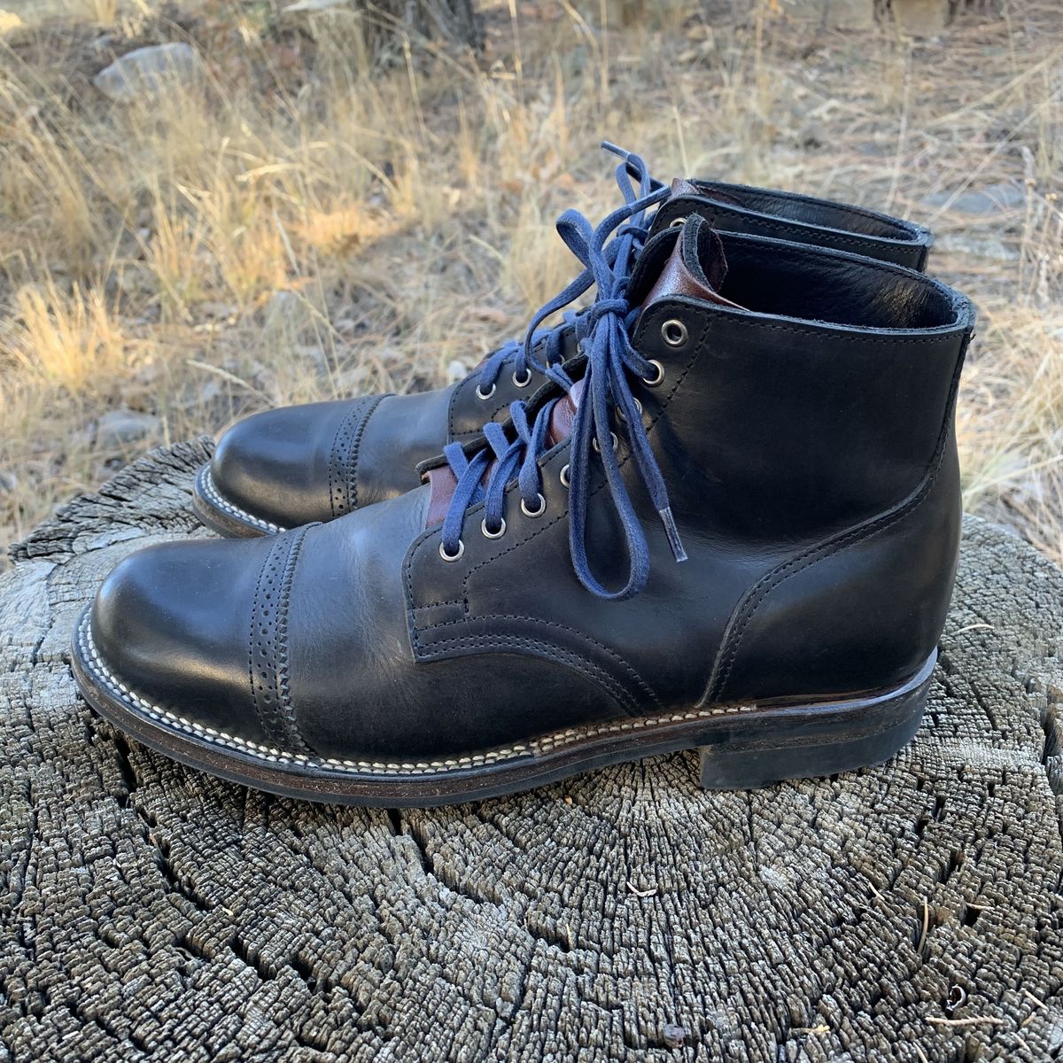 Photo by patinathunderdome on December 4, 2021 of the Viberg Service Boot in Maryam Noir Vitello Calf.