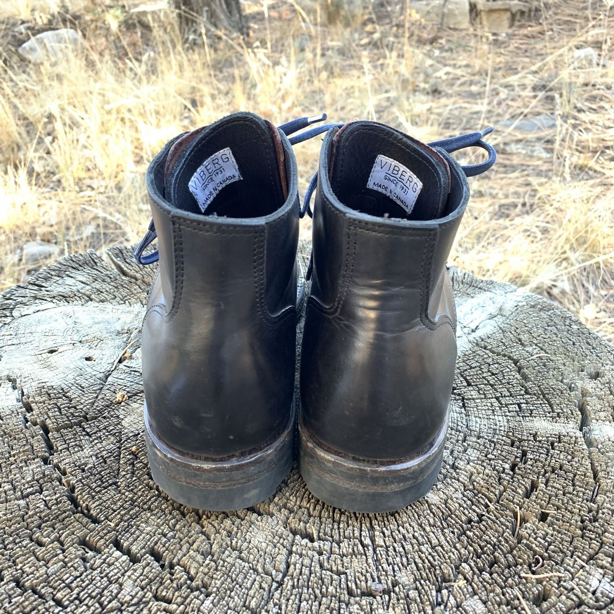 Photo by patinathunderdome on December 4, 2021 of the Viberg Service Boot in Maryam Noir Vitello Calf.