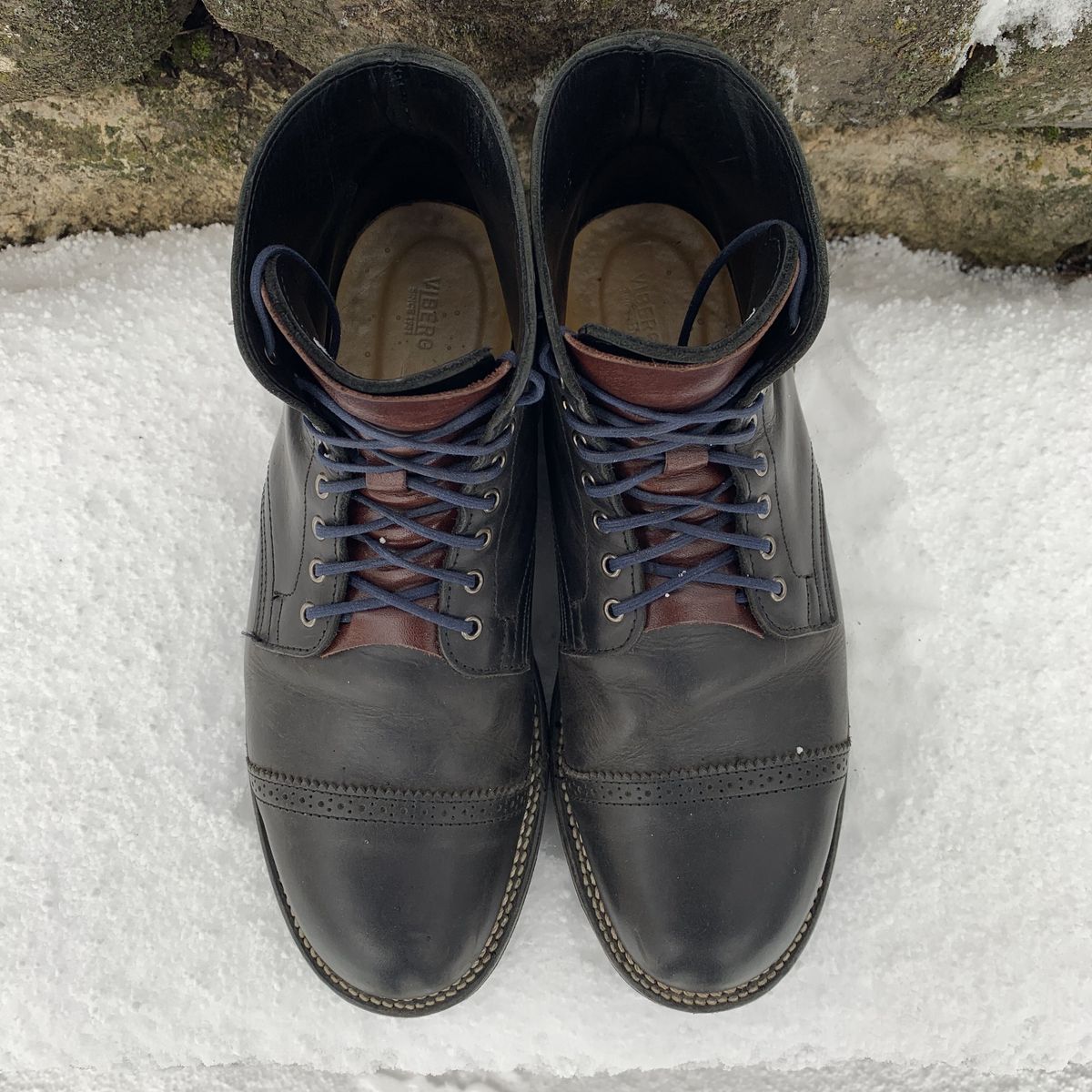 Photo by patinathunderdome on January 1, 2022 of the Viberg Service Boot in Maryam Noir Vitello Calf.