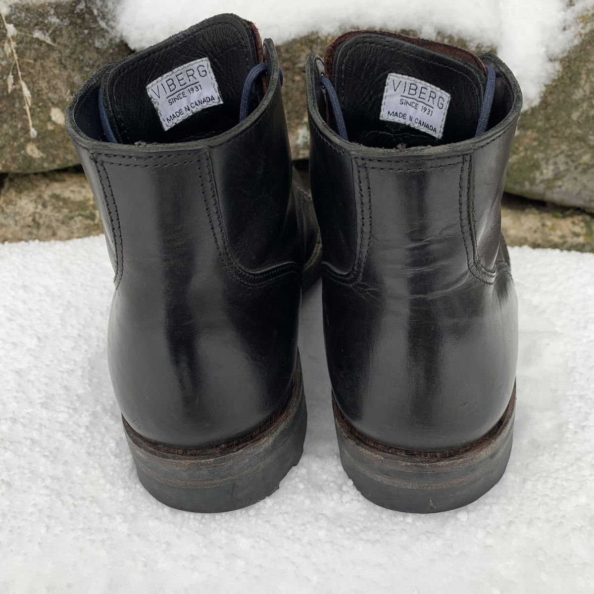 Photo by patinathunderdome on January 1, 2022 of the Viberg Service Boot in Maryam Noir Vitello Calf.