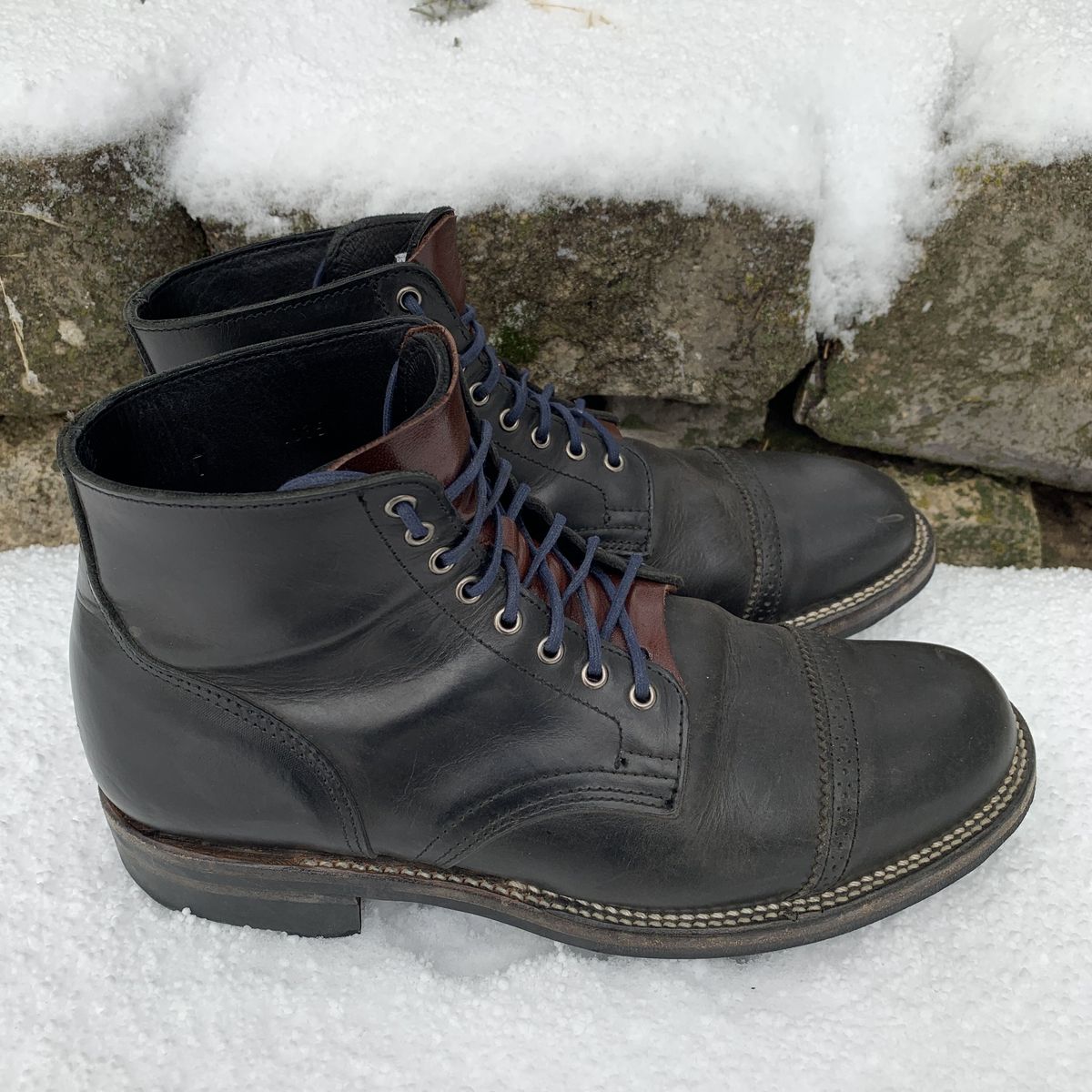 Photo by patinathunderdome on January 1, 2022 of the Viberg Service Boot in Maryam Noir Vitello Calf.