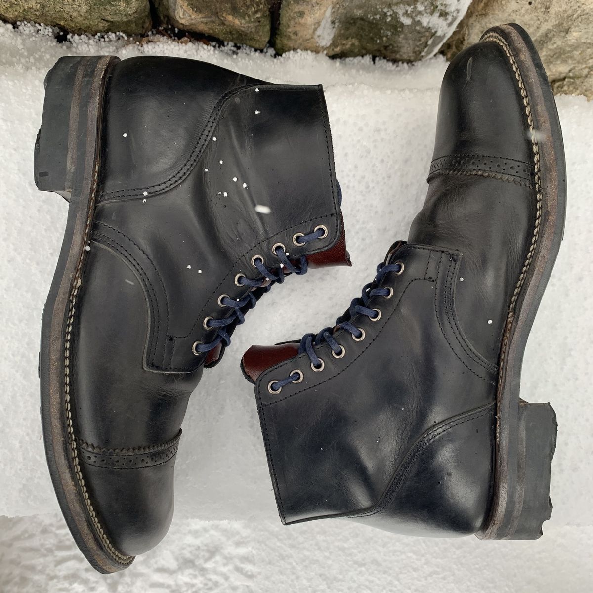 Photo by patinathunderdome on January 1, 2022 of the Viberg Service Boot in Maryam Noir Vitello Calf.