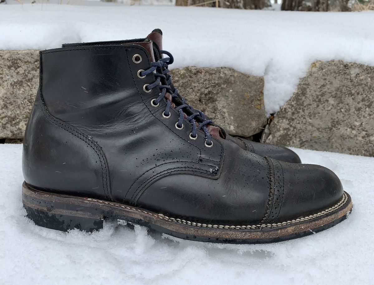 Photo by patinathunderdome on February 2, 2022 of the Viberg Service Boot in Maryam Noir Vitello Calf.